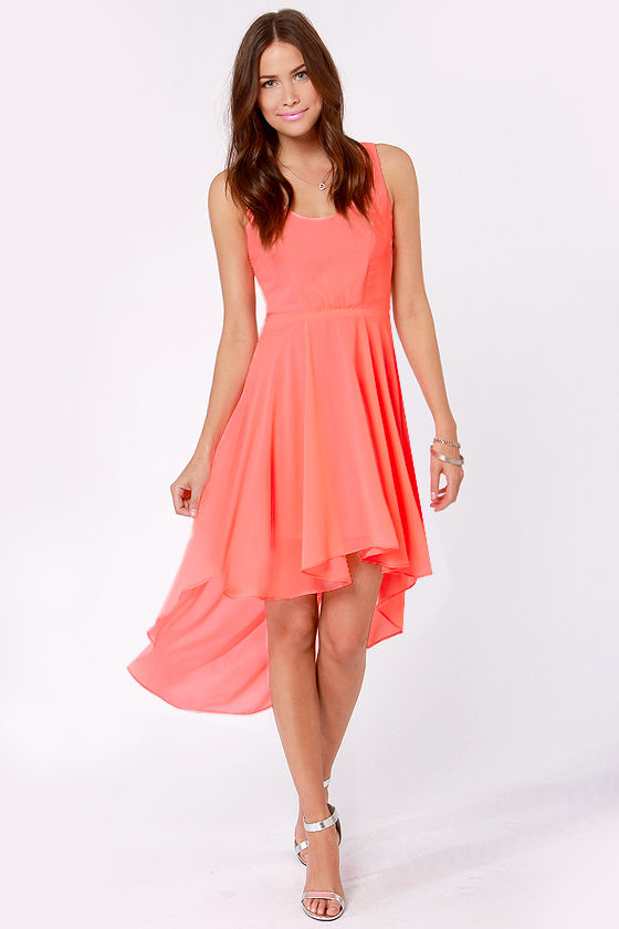 Prom Dress Neon Coral Bow